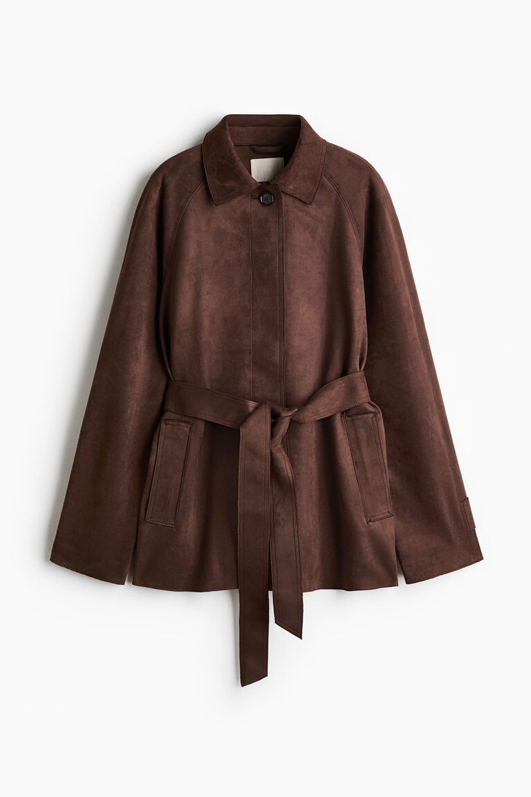 Short tie-belt coat