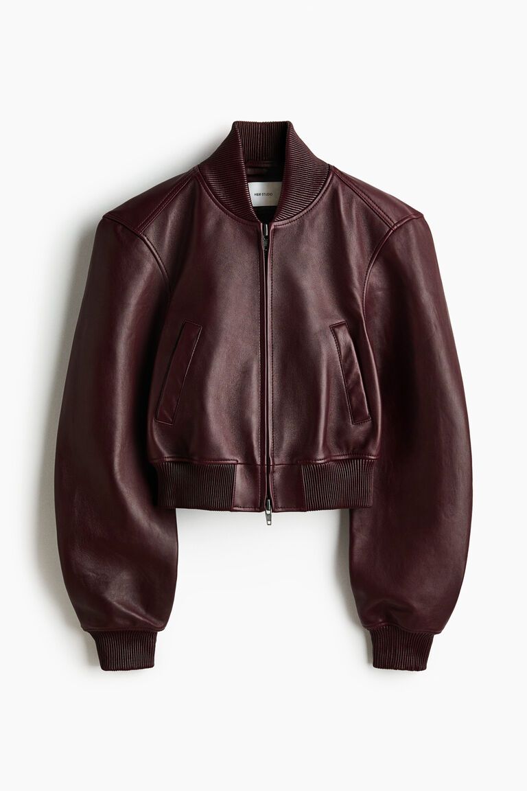 Leather bomber jacket