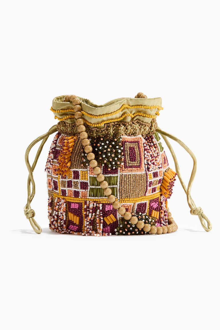 Beaded bucket bag