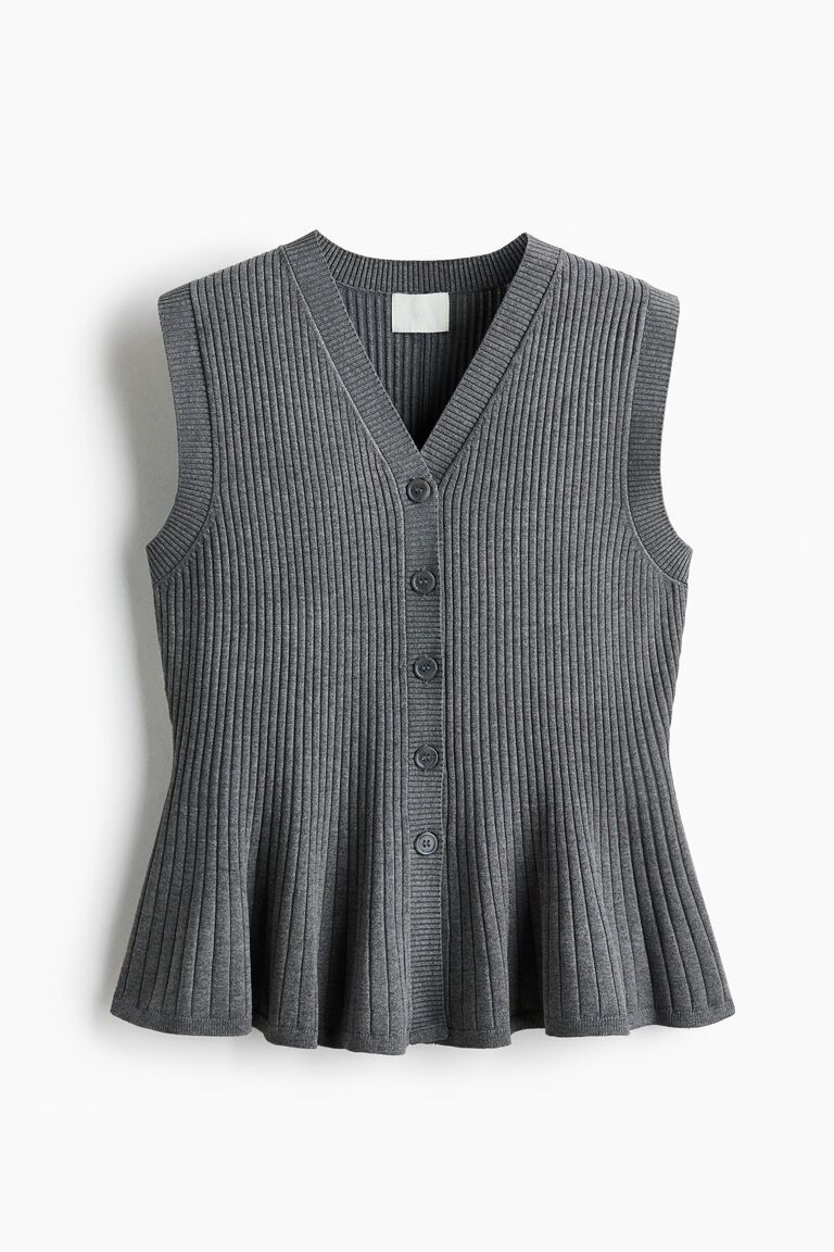Rib-knit peplum waistcoat