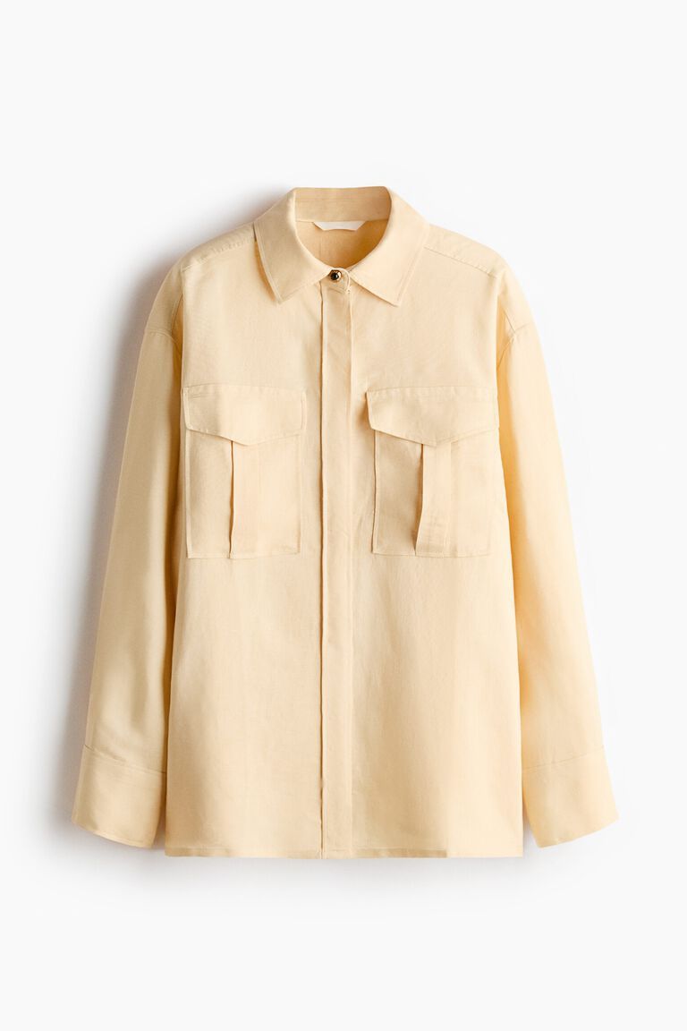 Linen-blend cargo shirt
