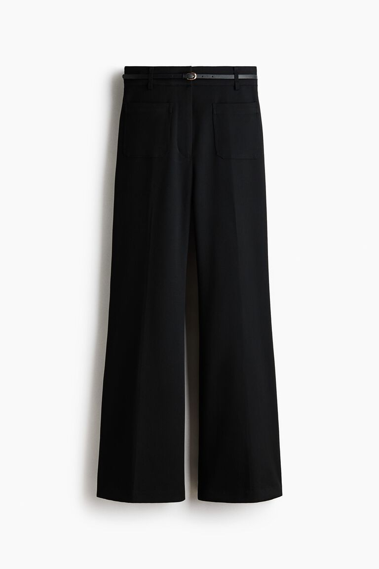 Flared belted trousers