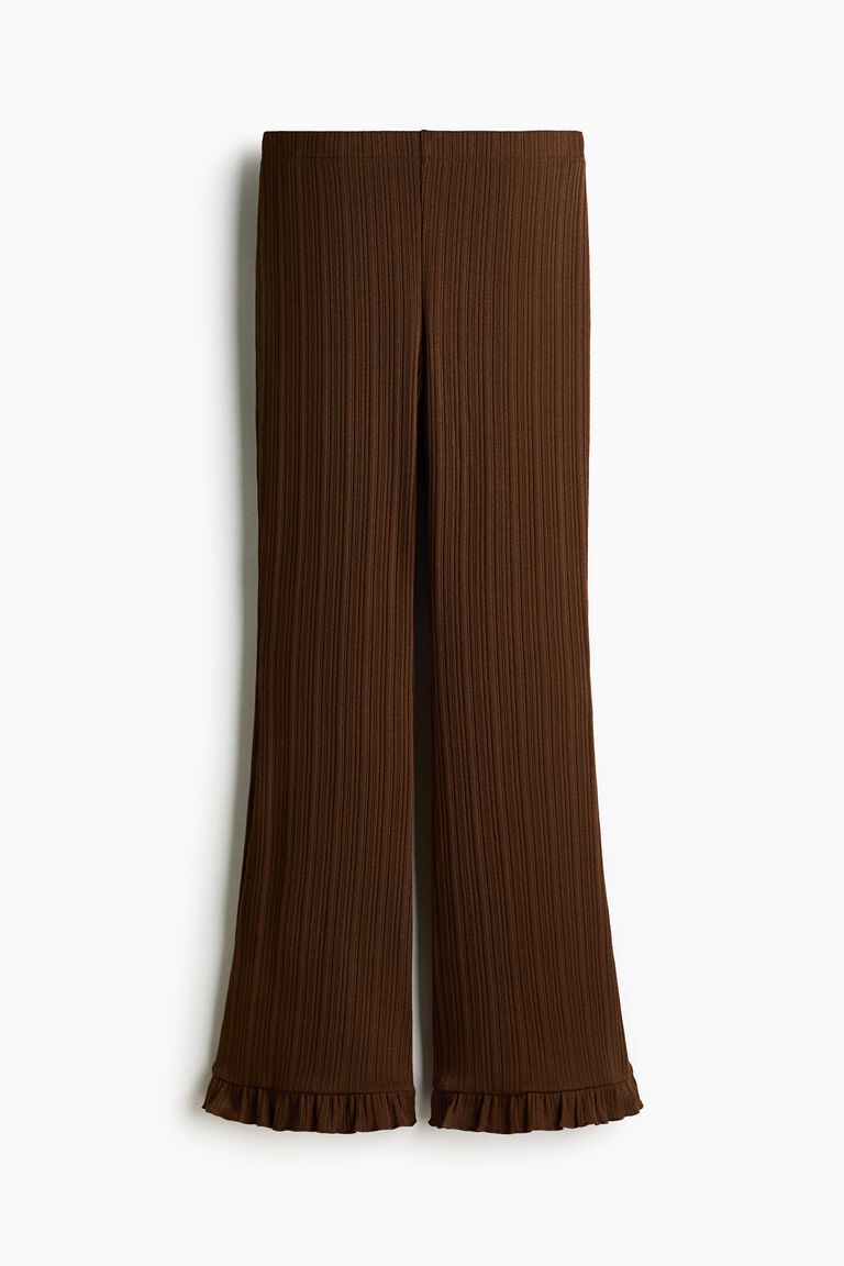 Flared rib-knit trousers