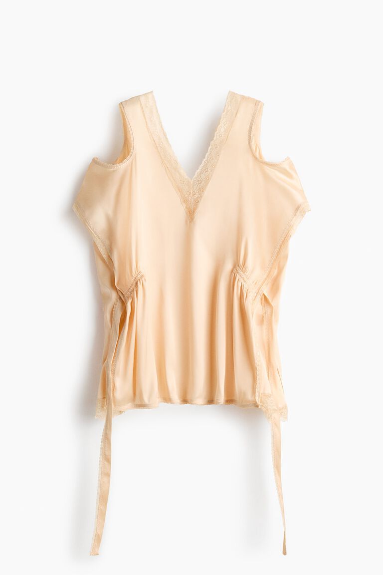 Lace-trimmed satin top