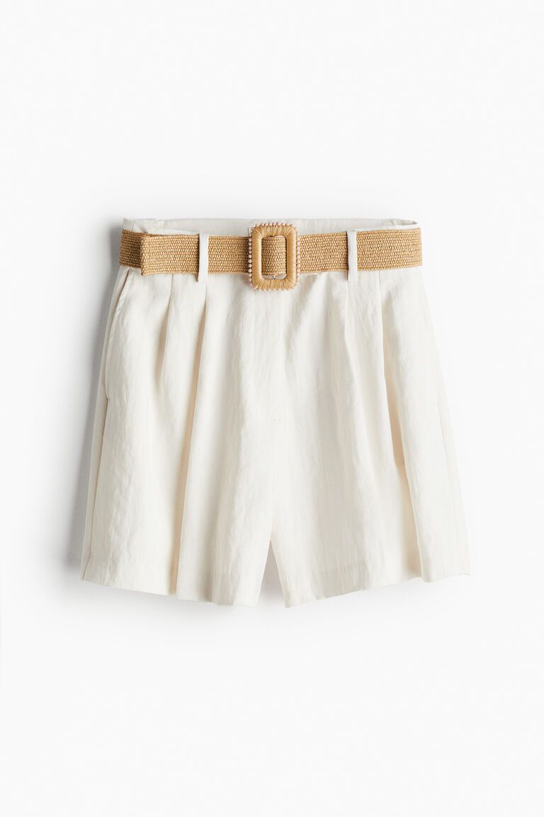 Belted twill shorts