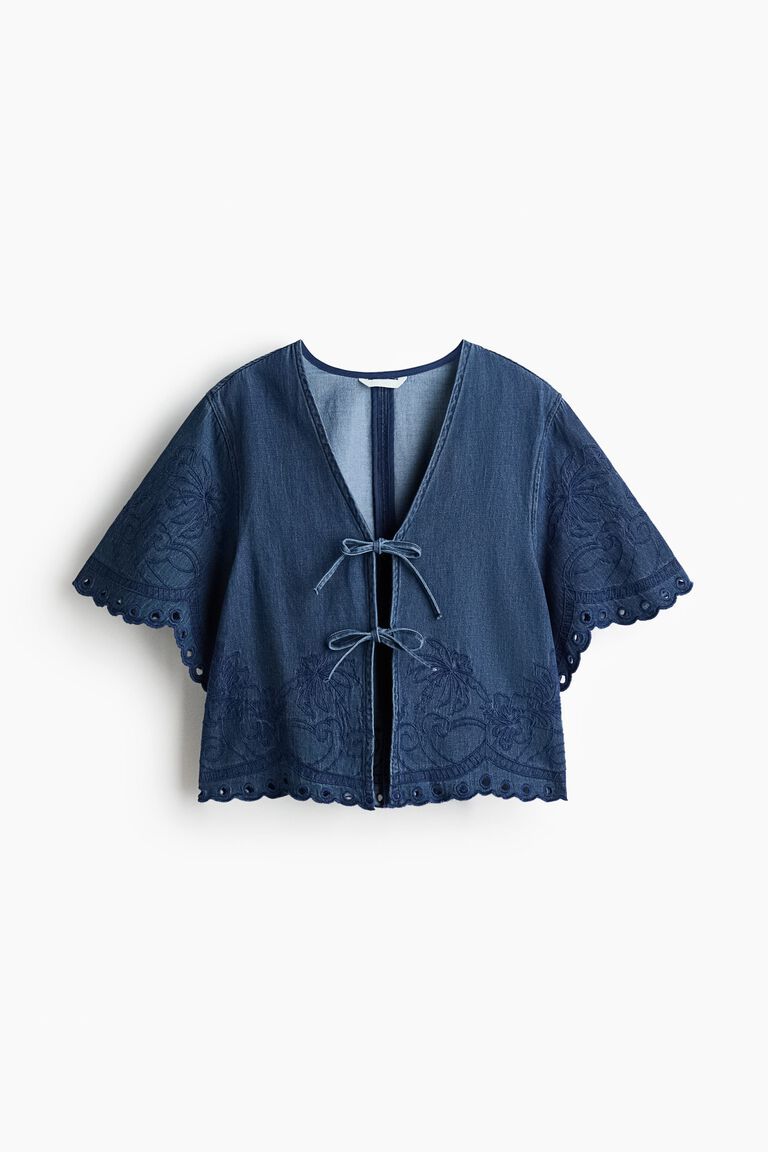 Embroidered denim blouse