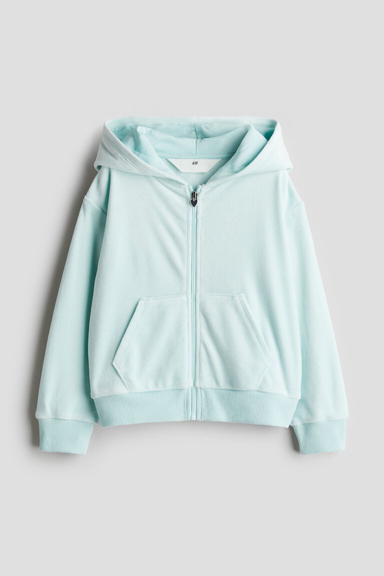 Velour zip-through hoodie