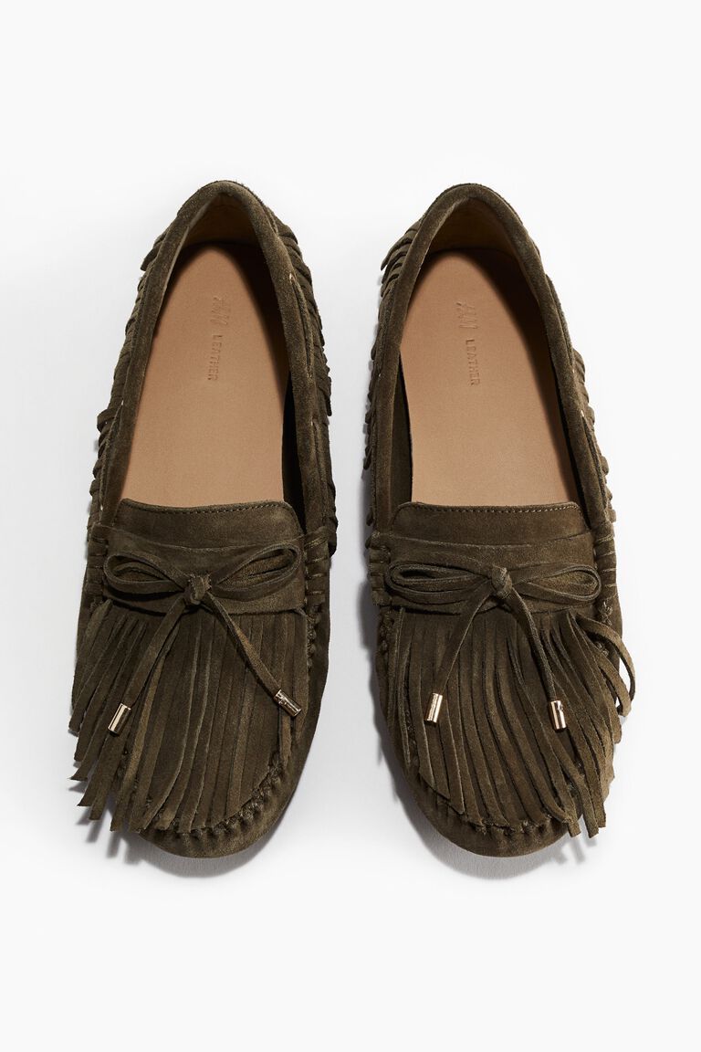 Fringed suede loafers