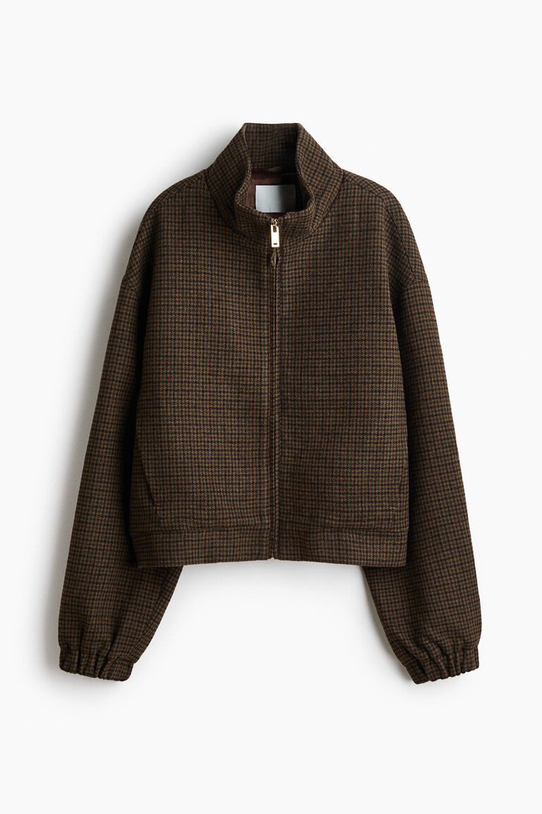 Stand-collar wool-blend jacket