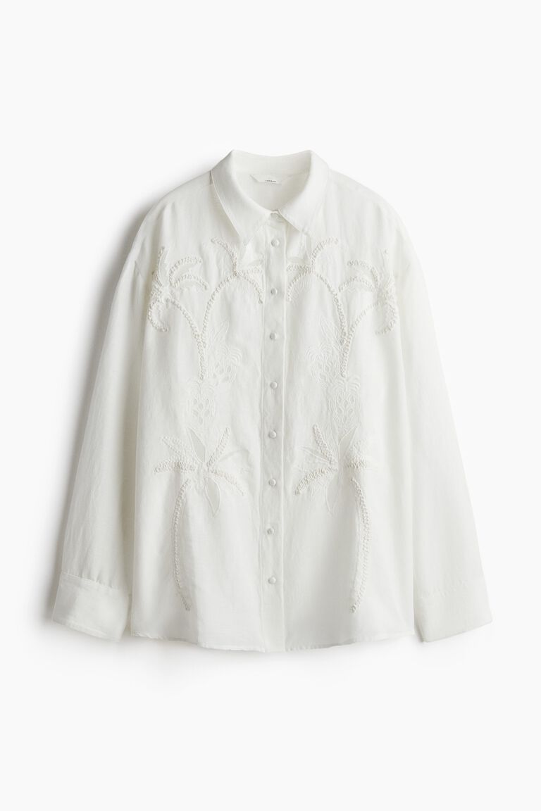 Embroidered linen-blend shirt