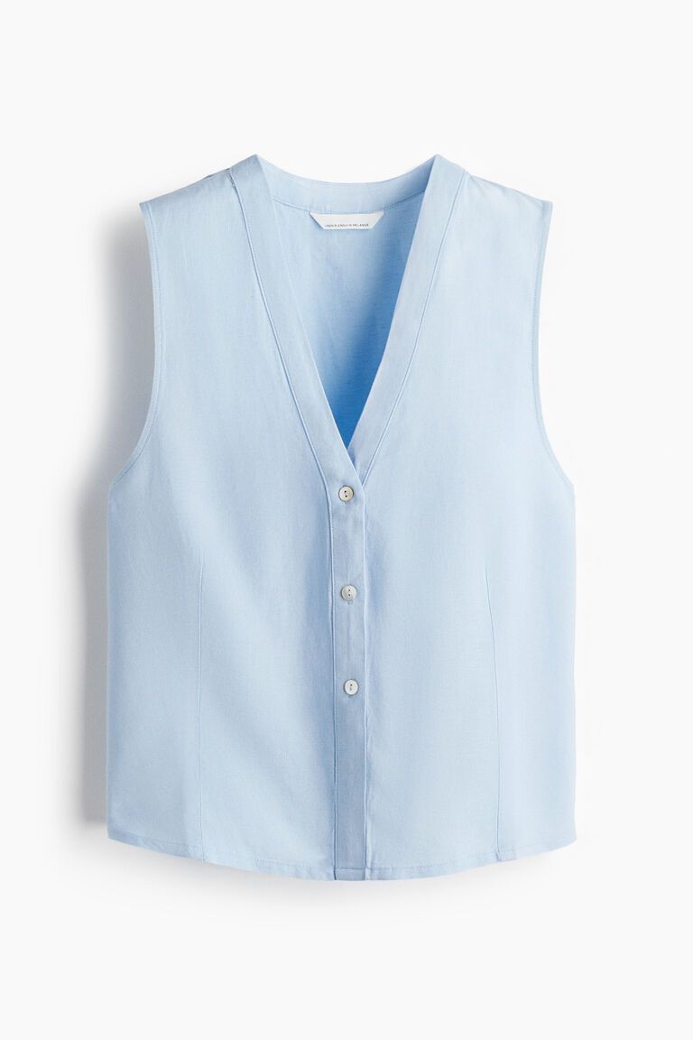 Sleeveless linen-blend blouse