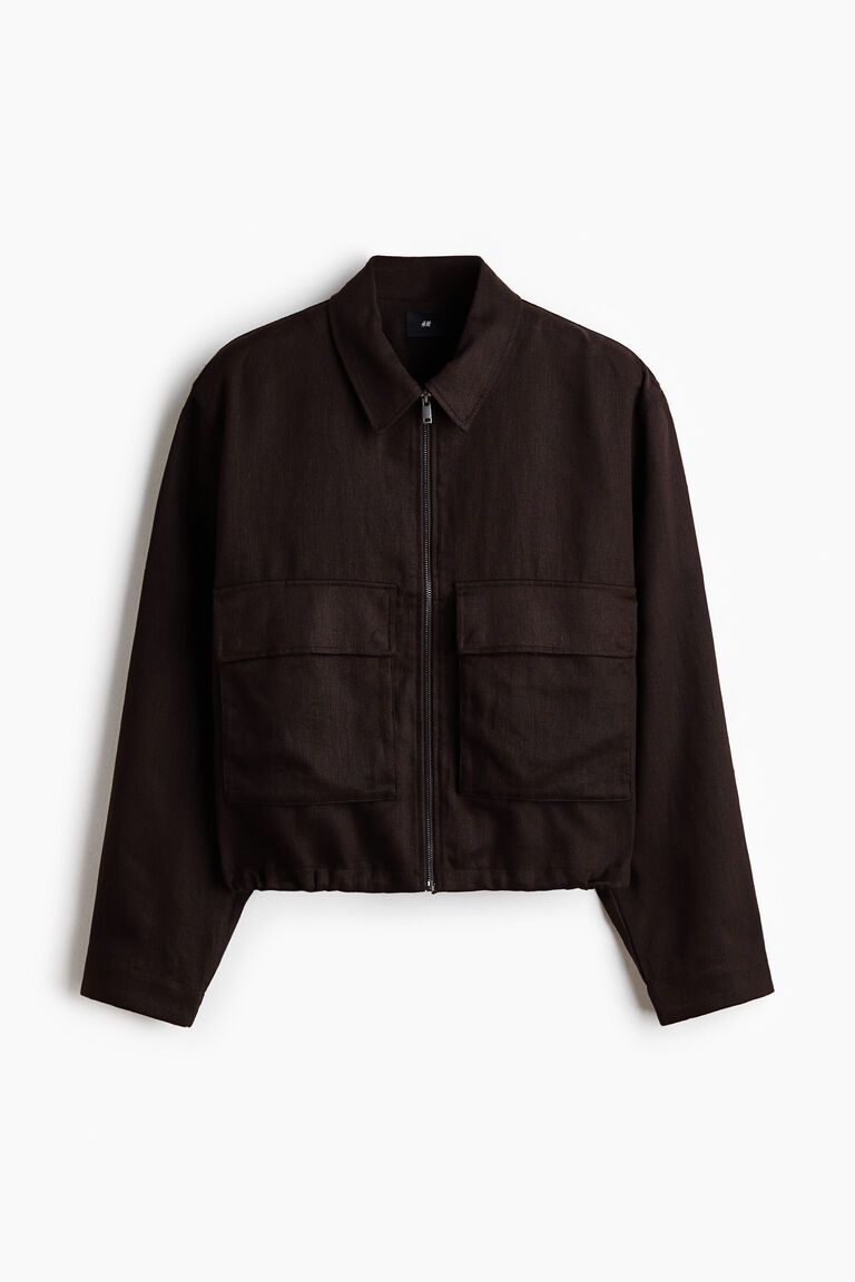 Linen-blend zip-through overshirt