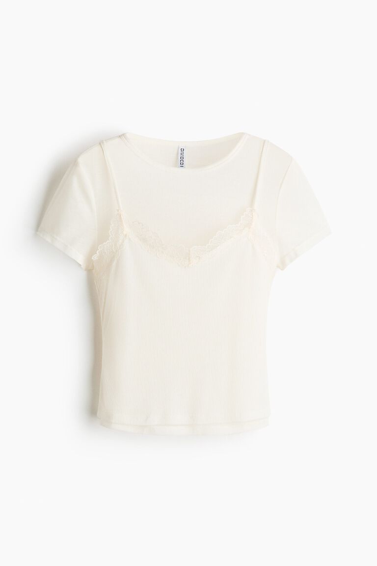 Lace-trimmed layered top
