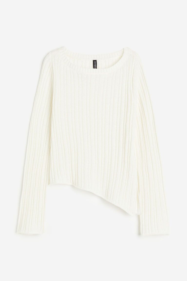 Asymmetric-hem rib-knit jumper