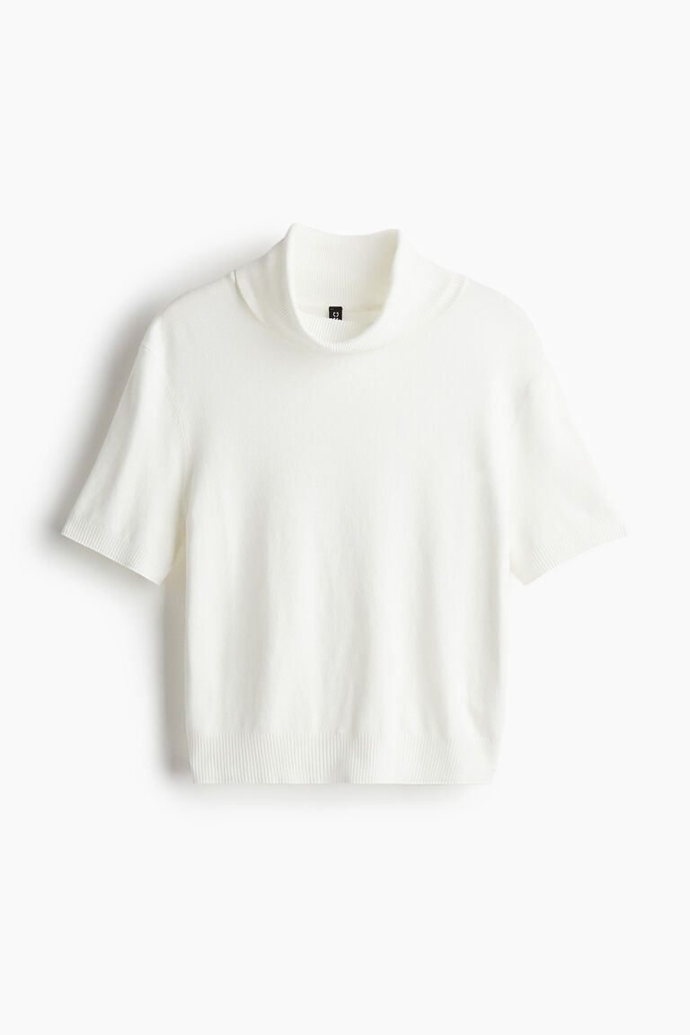 Fine-knit polo-neck top