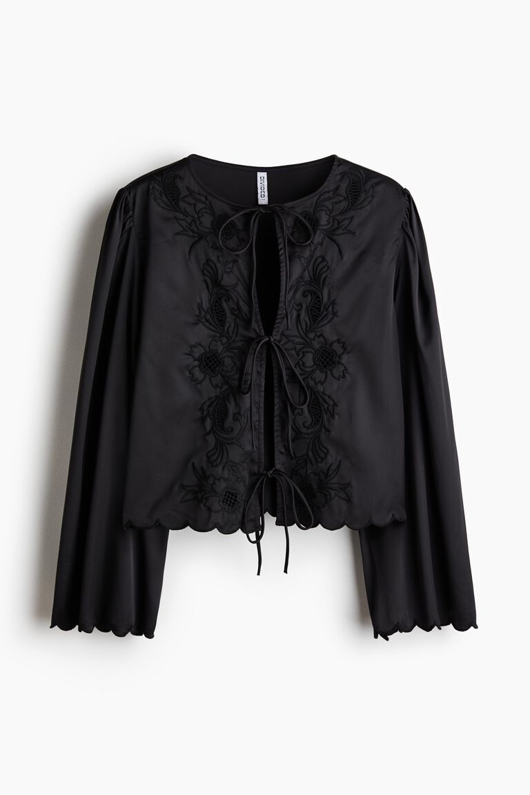 Tie-front satin blouse