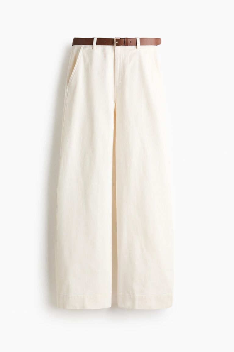 Wide belted twill trousers