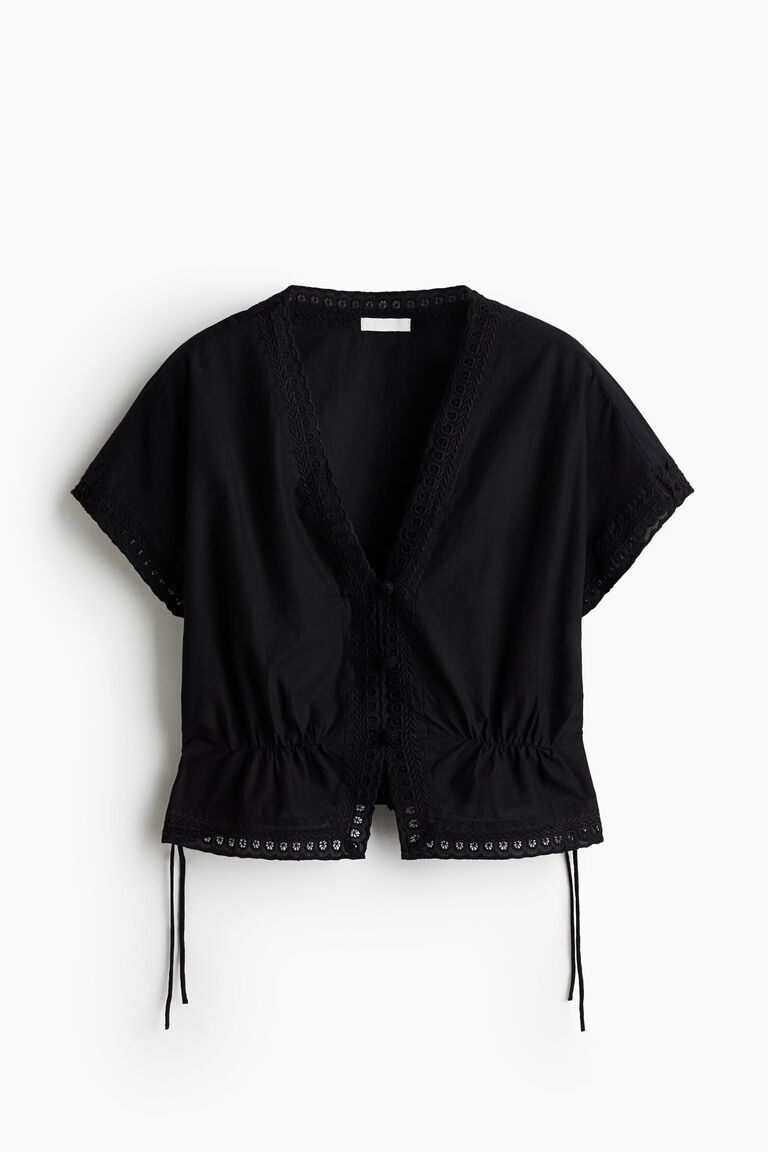 Broderie anglaise button-front top