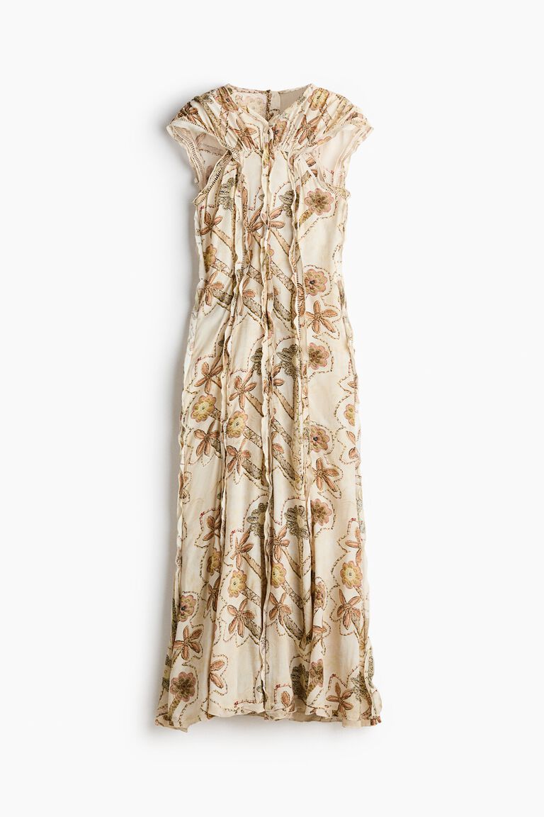 Floral-print ruffled open-back dress