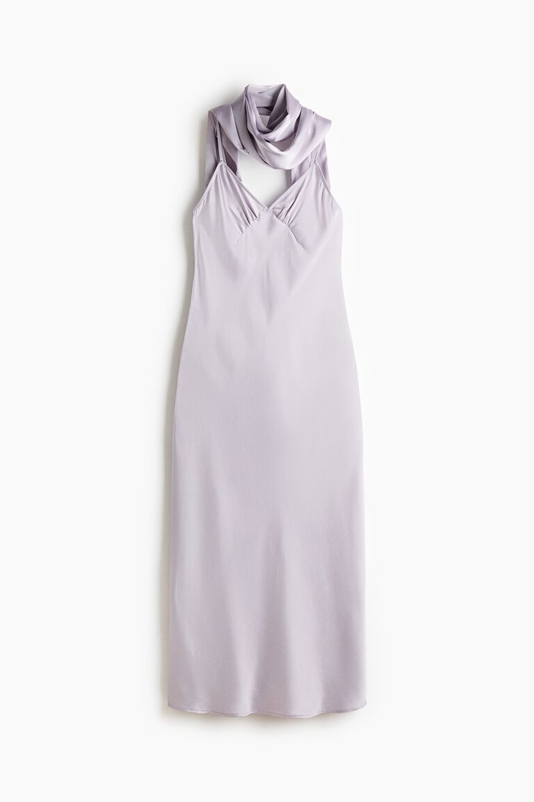 Strappy satin dress with scarf