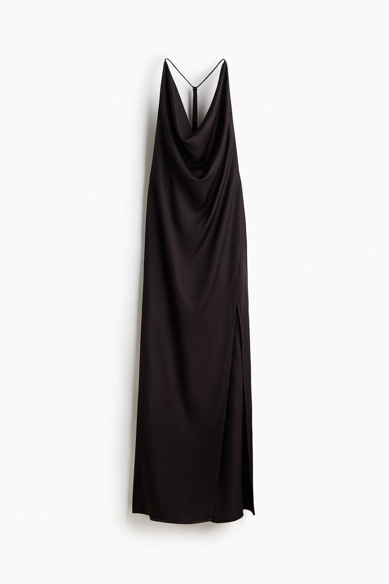 Cowl-neck viscose satin dress