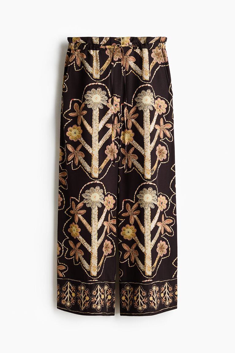 Floral-print twill trousers