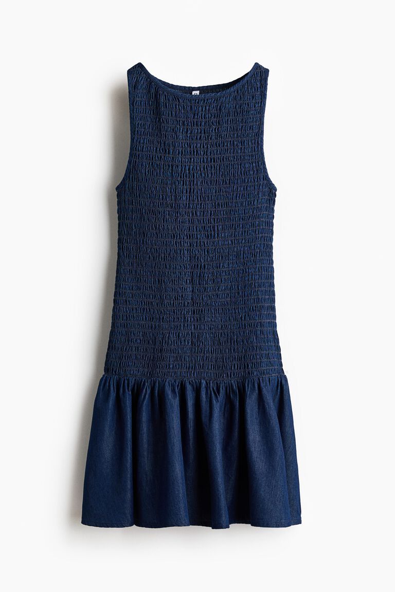 Smocked denim dress