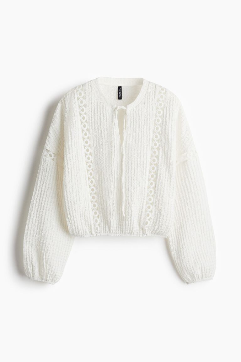 Lace-inset crinkled blouse