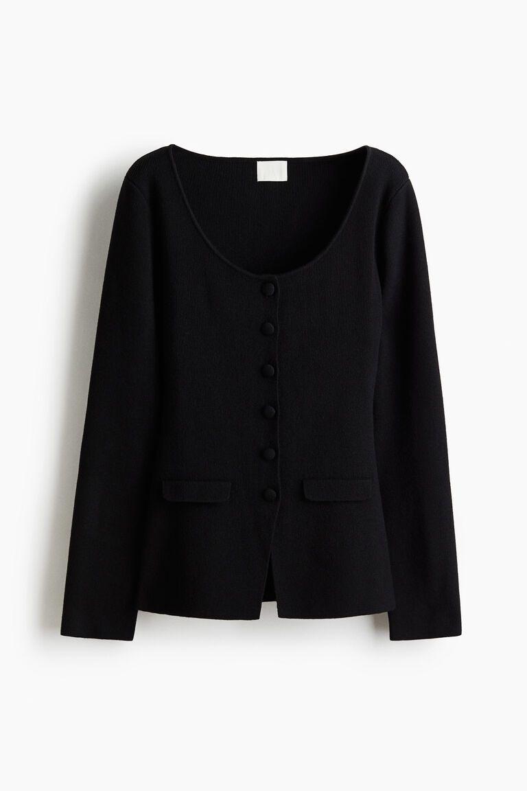 Scoop-neck rib-knit cardigan
