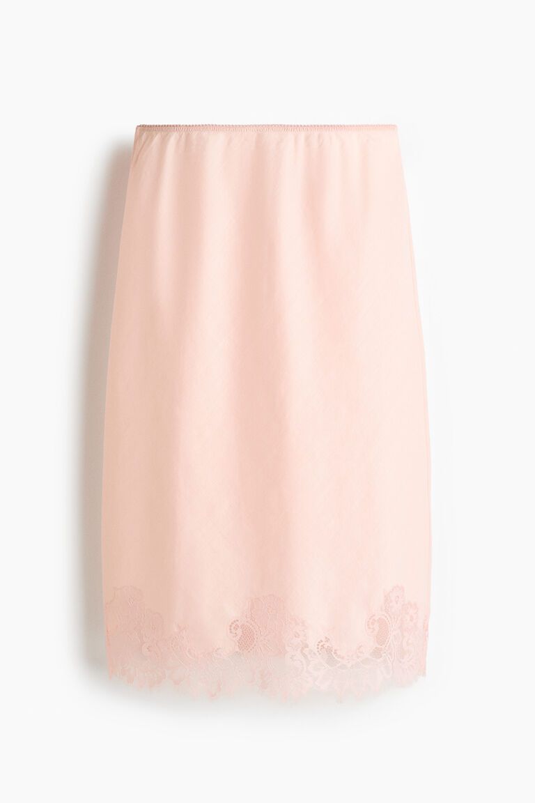 Lace-trimmed ramie skirt