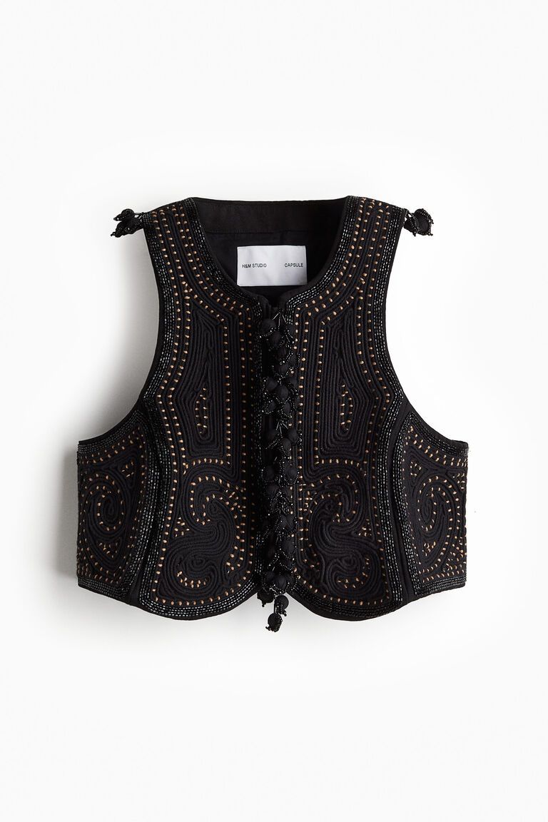 Embroidered canvas waistcoat
