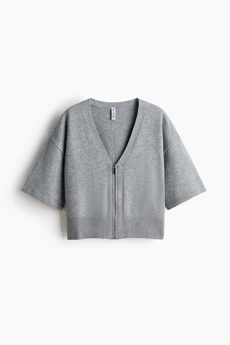 Short-sleeved zip-through cardigan