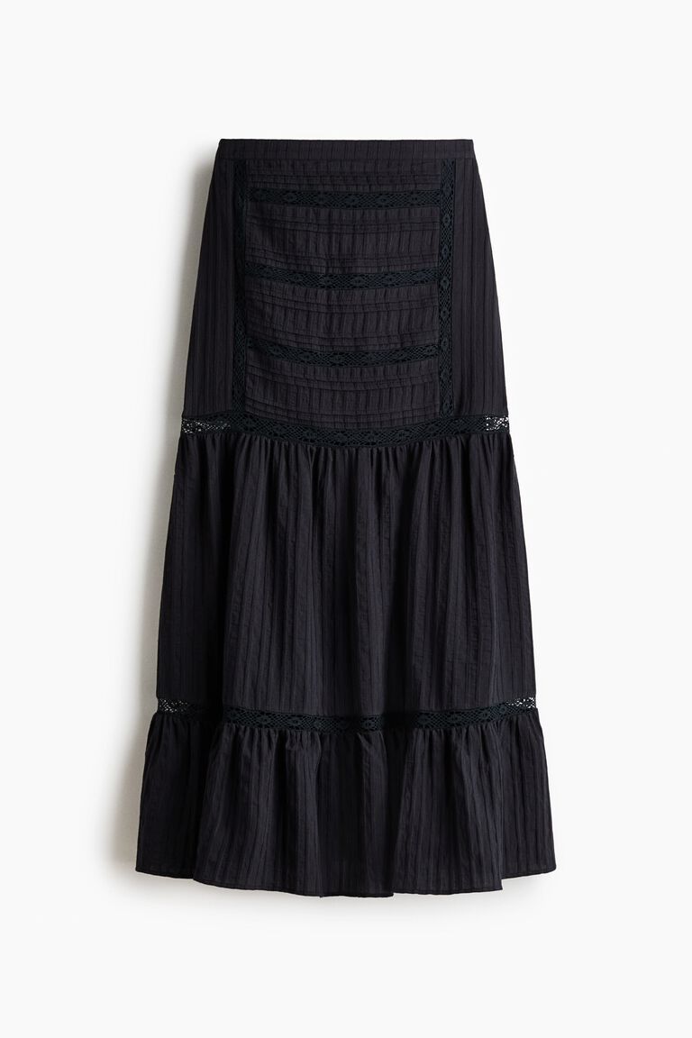 Lace-inset maxi skirt