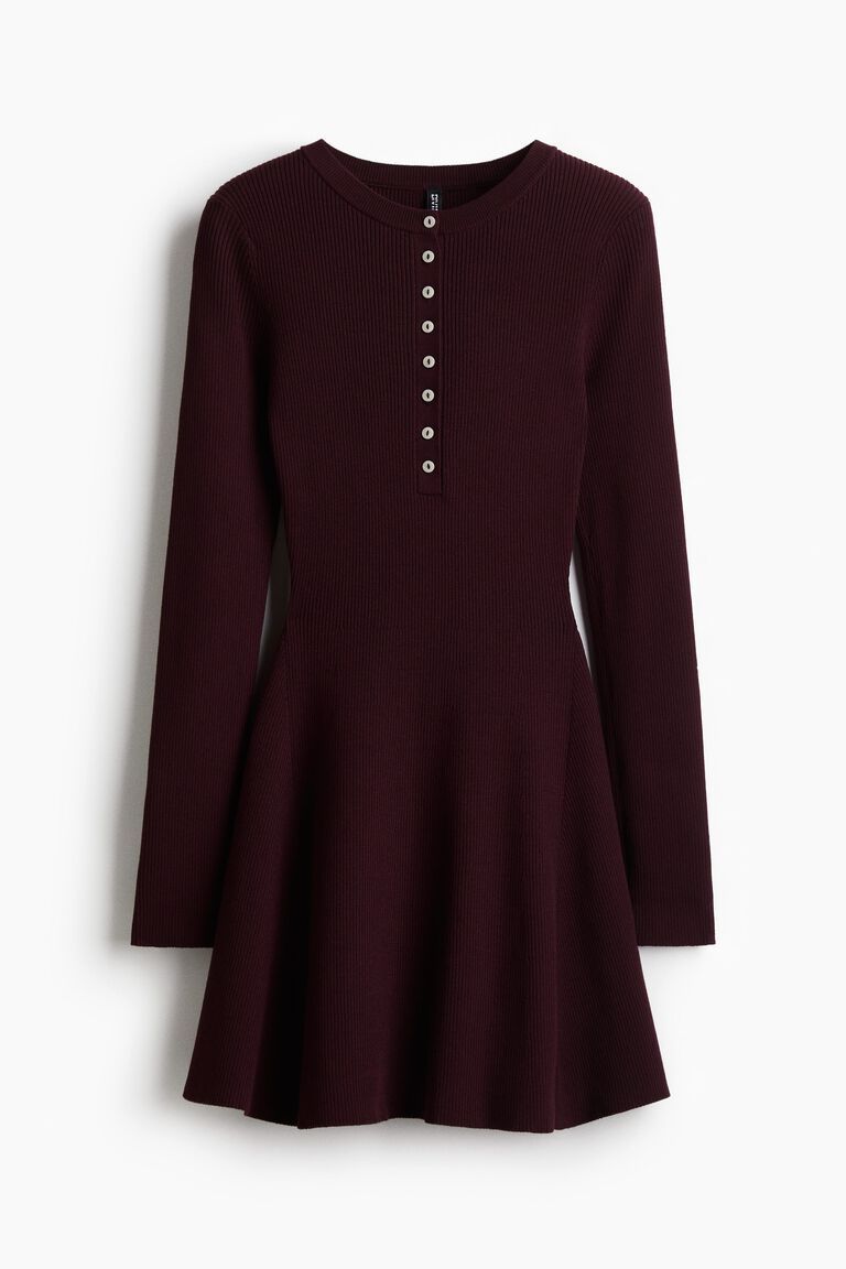 Rib-knit flared-skirt dress