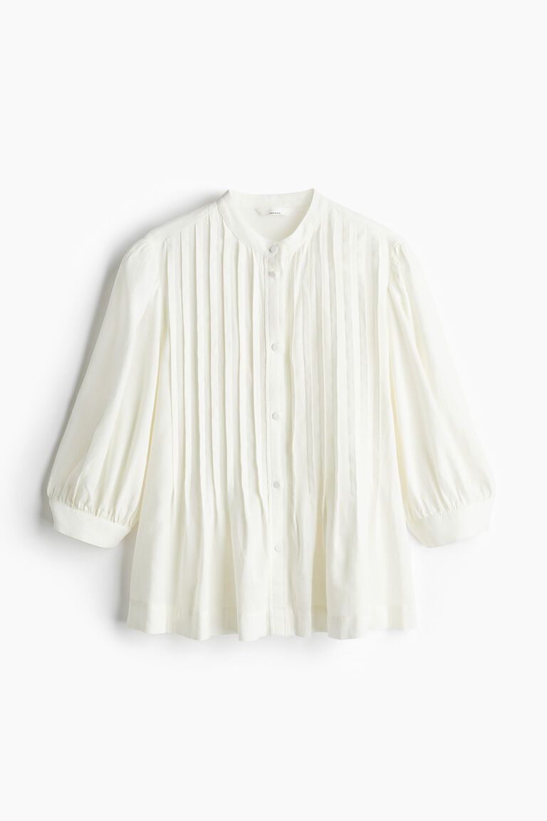 Pintucked linen-blend blouse