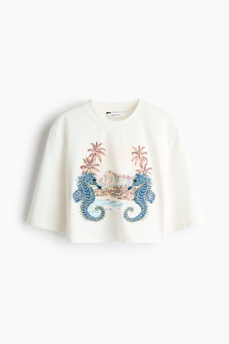 Cropped embellished T-shirt