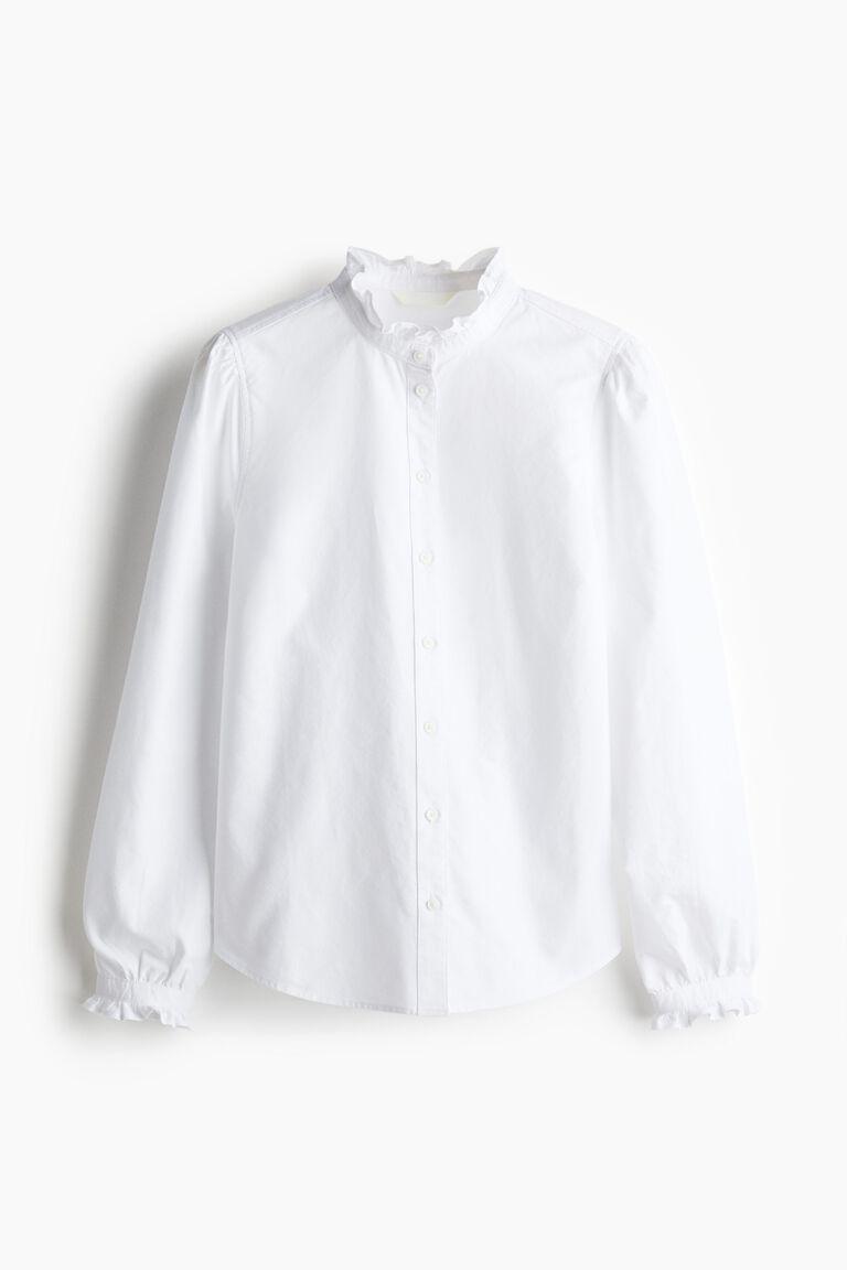 Frill-trimmed Oxford blouse