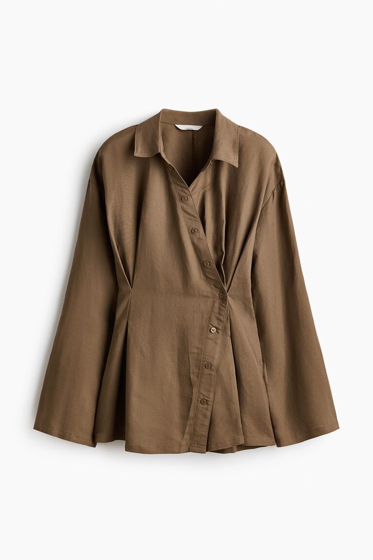 Linen-blend wrap shirt