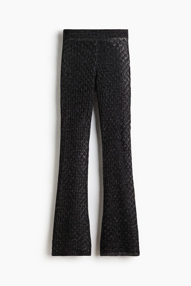 Shimmering pointelle-knit trousers
