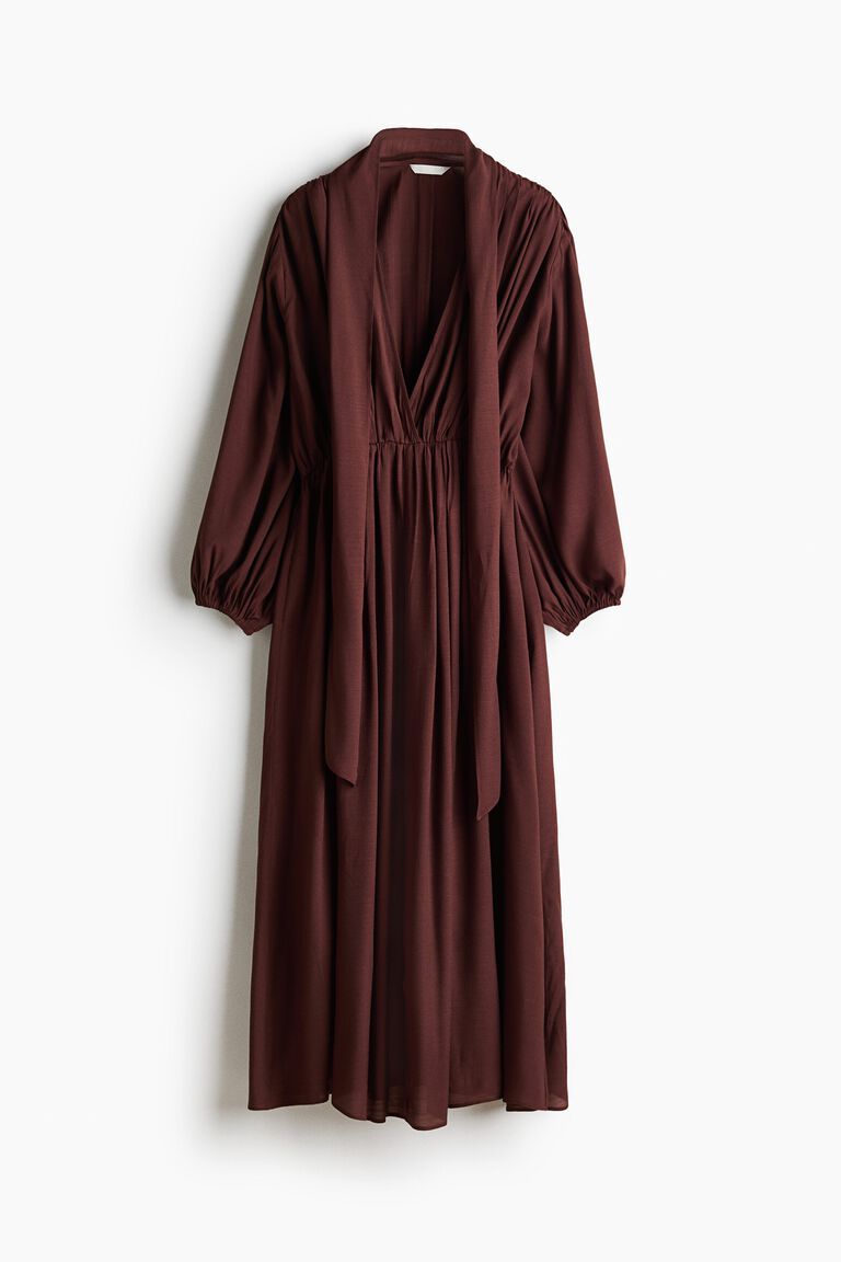 Scarf-detail balloon-sleeved dress