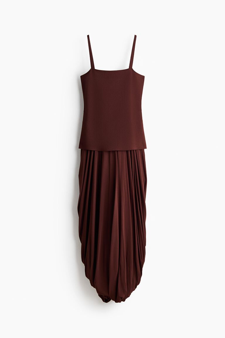 Dual-fabric bubble-hem dress