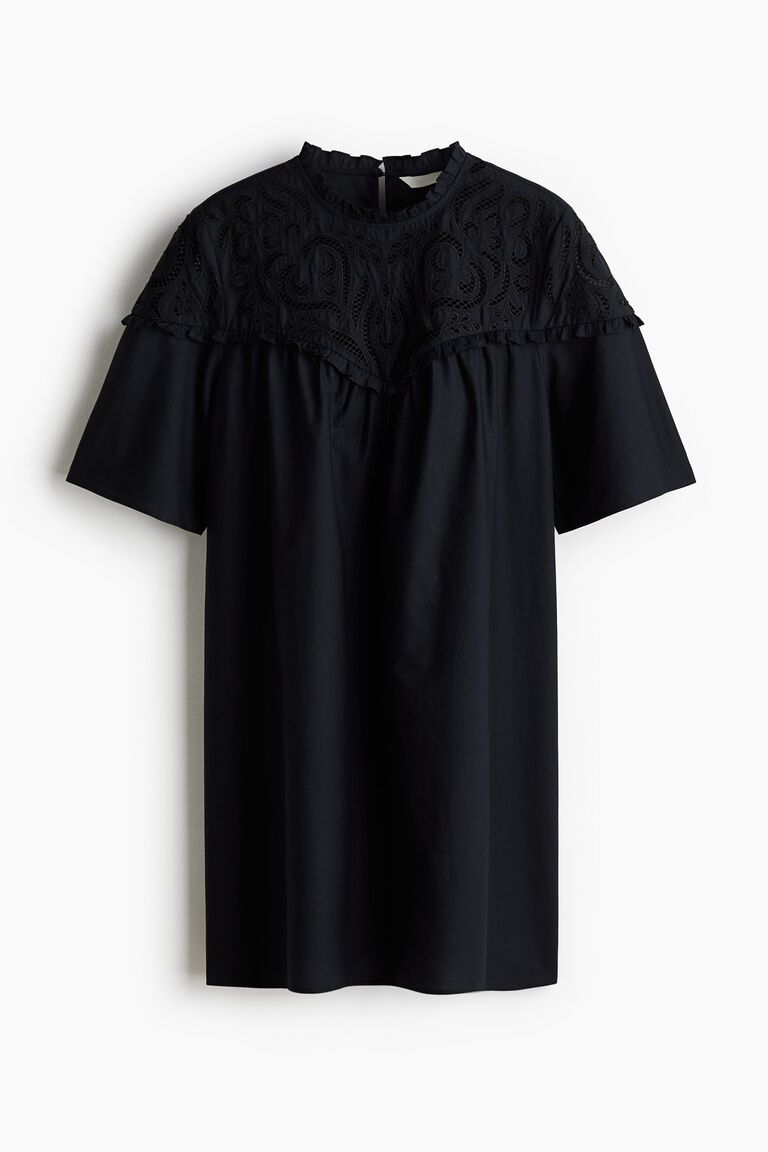 Frill-trimmed poplin dress