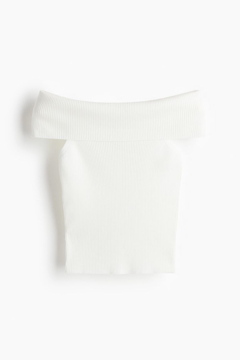 Rib-knit off-the-shoulder top