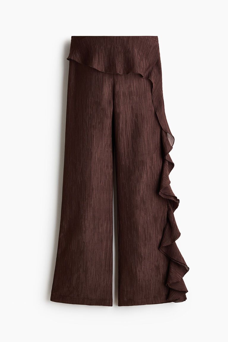 Flounced crinkled trousers