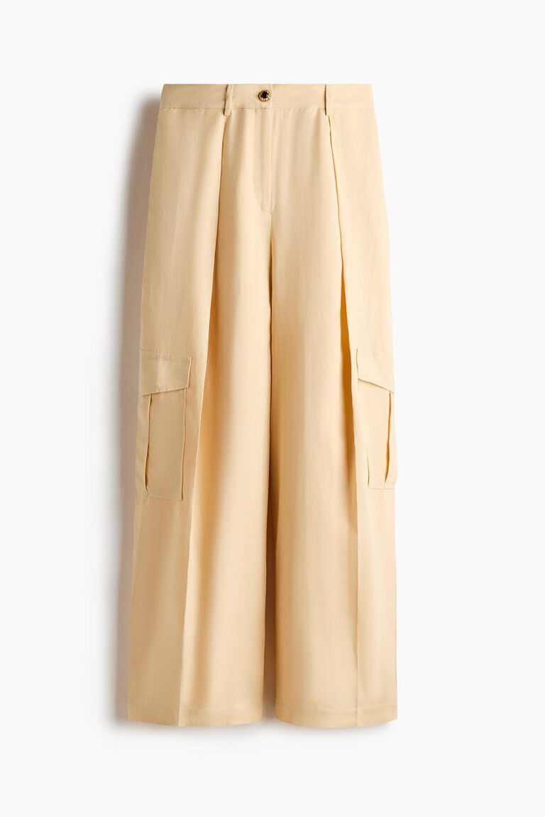 Linen-blend cargo trousers