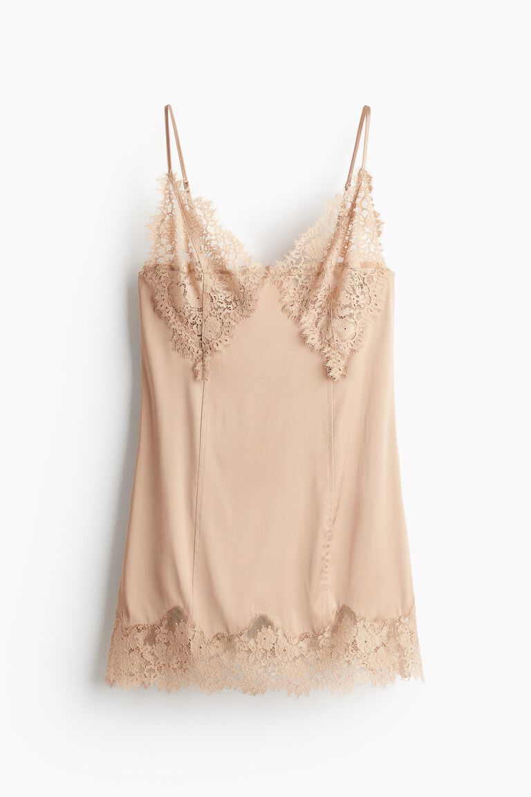 Lace-trimmed satin dress