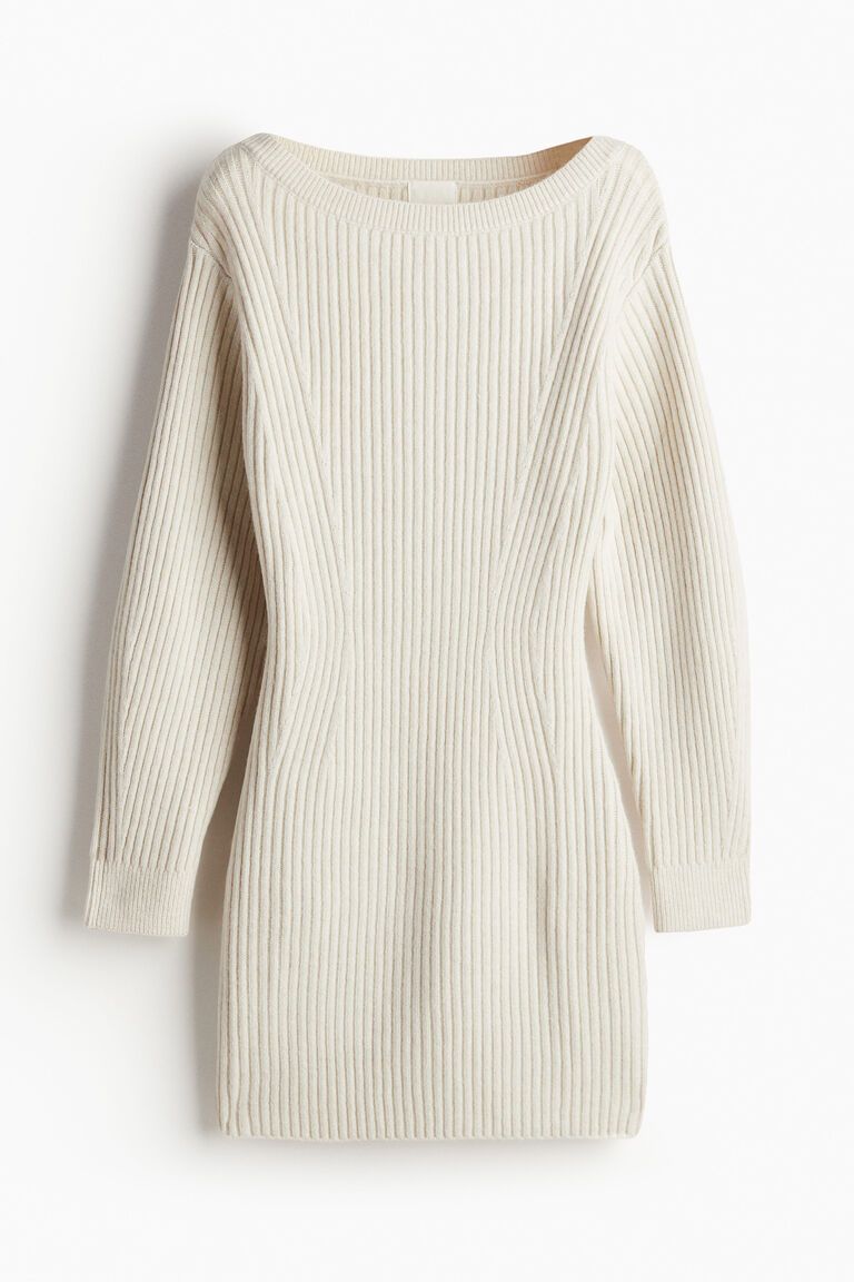 Rib-knit boat-neck dress