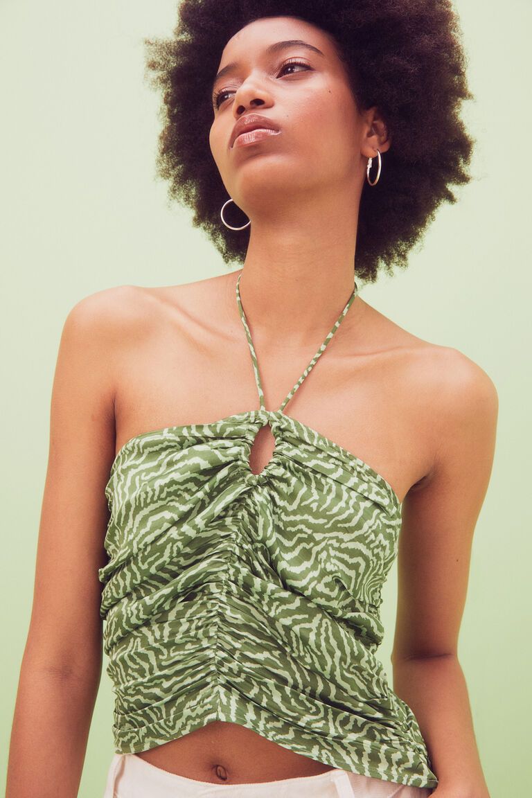Gathered satin halterneck-top