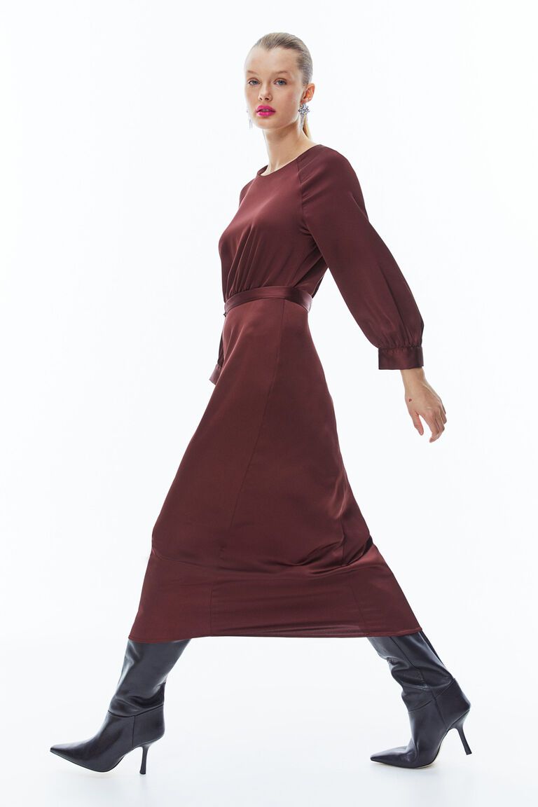 Tie-belt satin dress