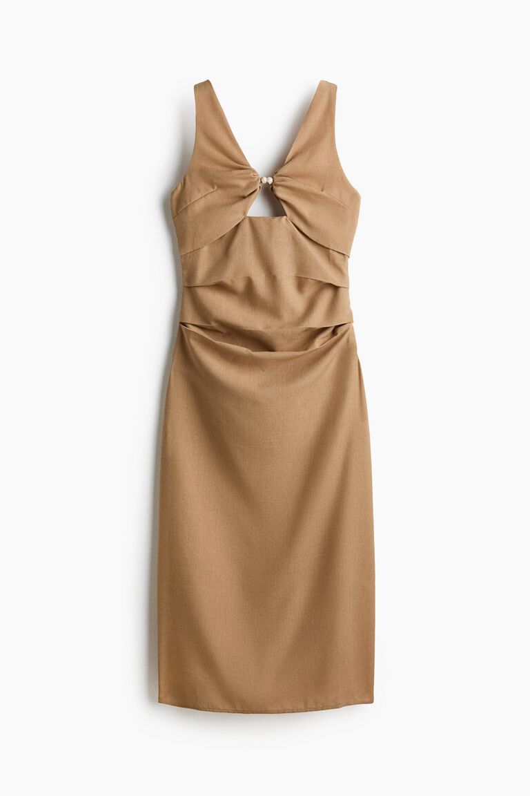 Linen-blend cut-out dress